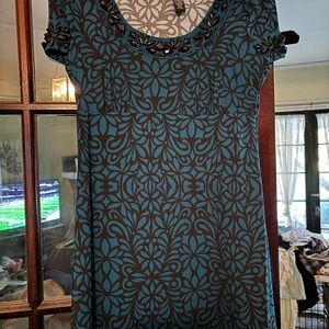 INC International Concepts Teal and Brown Patterned Tunic